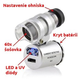 Mini mikroszkóp 60x LED és UV megvilágítással